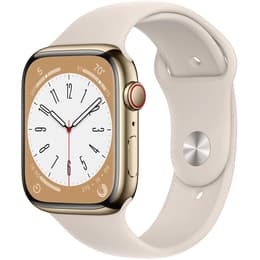 Apple Watch Series 8 (2022) GPS + Cellular 41 mm - Ruostumaton teräs Kulta - Sport band Tähtivalkea