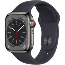 Apple Watch Series 8 (2022) GPS + Cellular 41 mm - Ruostumaton teräs Hopea - Sport band Musta