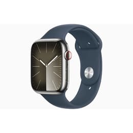 Apple Watch Series 9 (2023) GPS + Cellular 45 mm - Ruostumaton teräs Hopea - Sport band Sininen