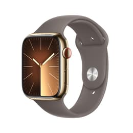 Apple Watch Series 9 (2023) GPS + Cellular 45 mm - Ruostumaton teräs Kulta - Sport band Musta